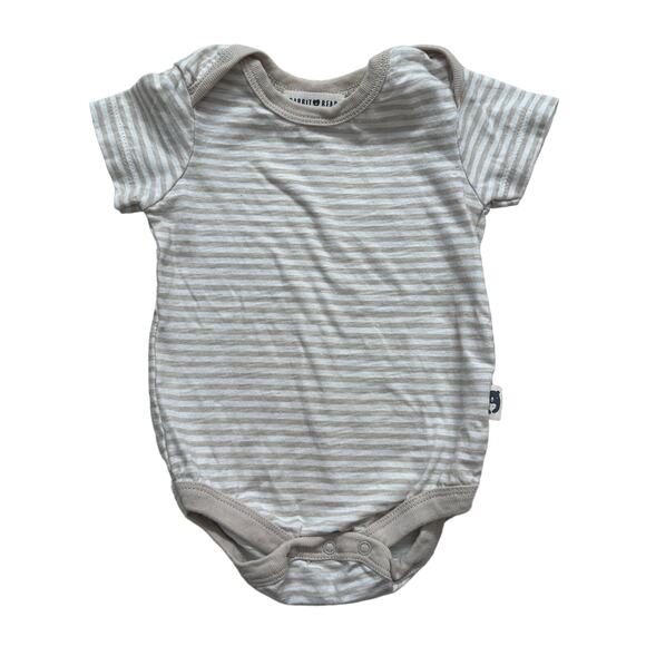 Rabbit + Bear 6-9M Organic Cotton Tan White Striped Snap Onesie Tee Short Sleeve - Picture 1 of 6